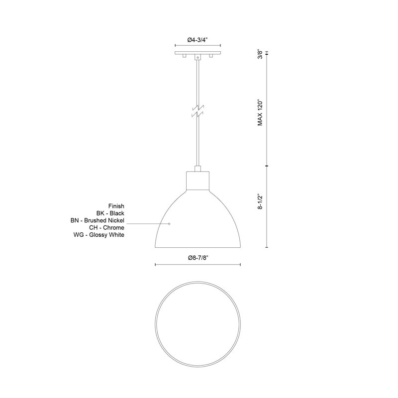 Kara 8'' Brushed Nickel Bowl Pendant with Integrated LED