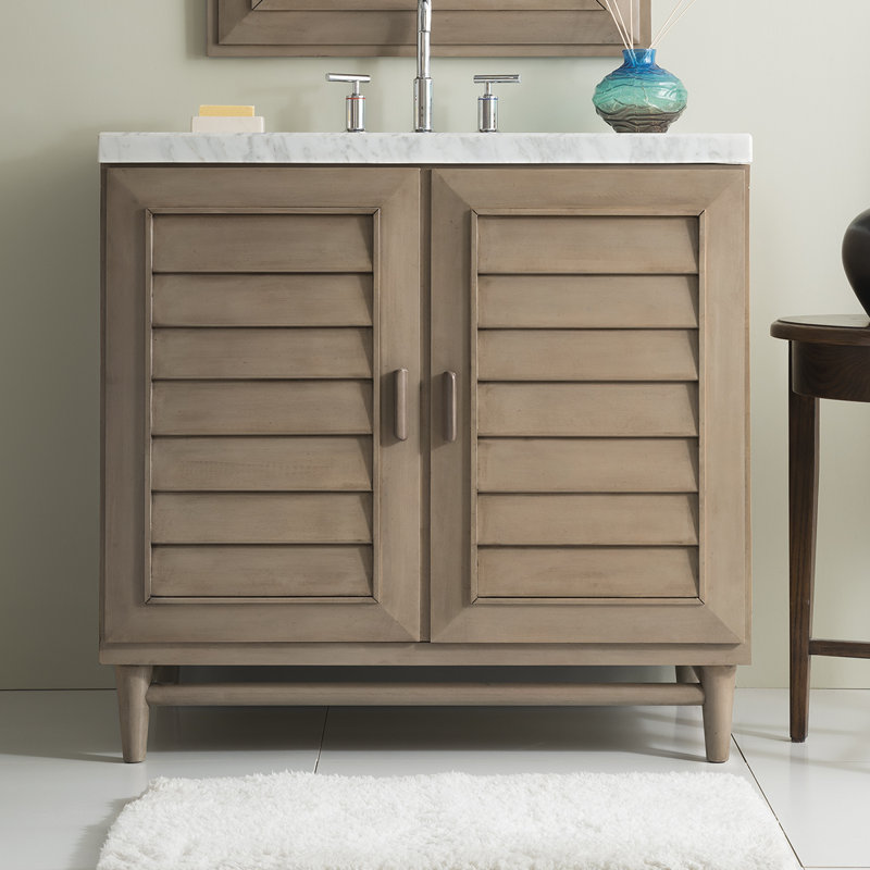Portland 36'' W Single Vanity, Whitewashed Walnut, White Zeus, 8" Widespread