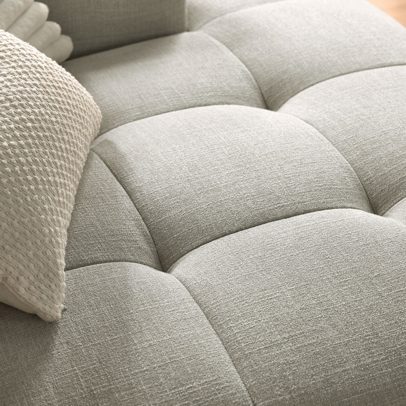 Canapé modulaire en tissu avec méridienne Liana, Tissu beige, Faisant face à la droite