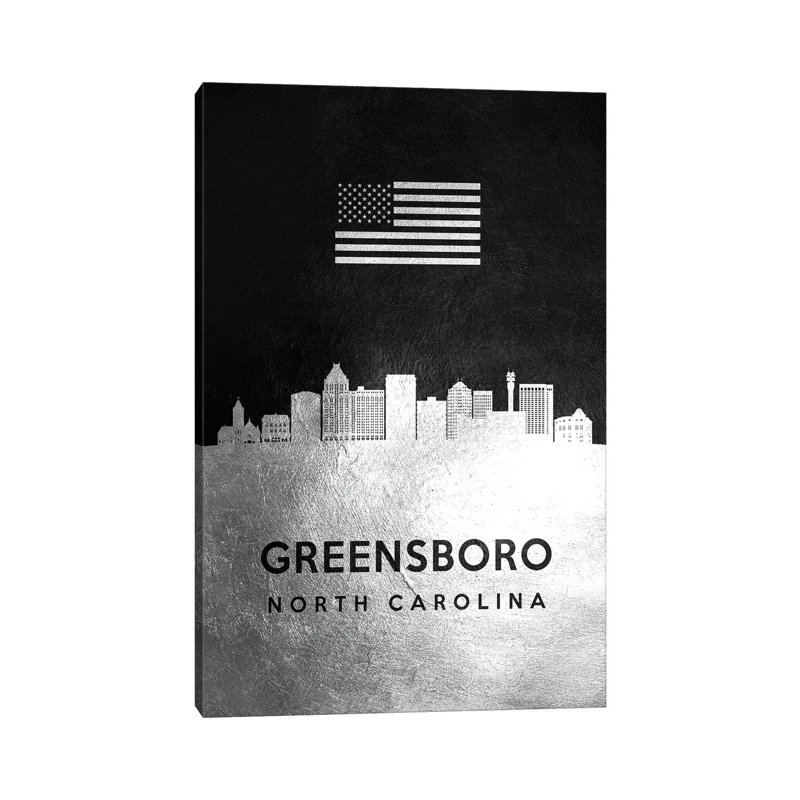Greensboro North Carolina Silver Skyline by Adrian Baldovino - Wrapped Canvas Print, 20.32 cm H x 30.48 cm W