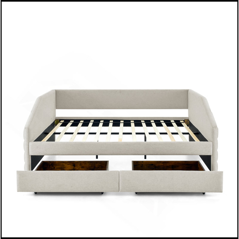 Lit de jour avec canapé-lit capitonné rembourré, tissu en lin, Beige