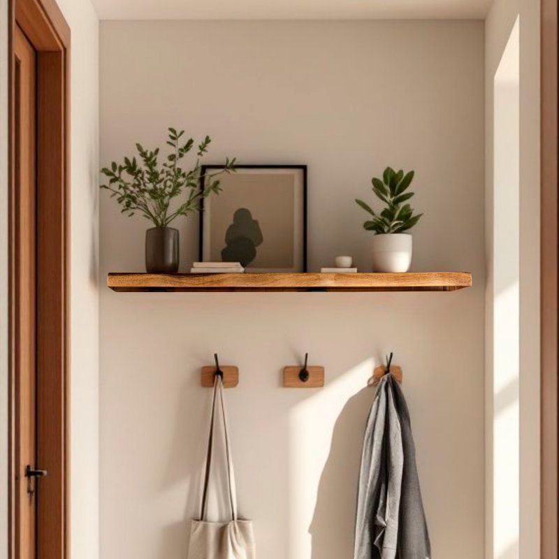 Acacia Wood Live Edge Wall Mounted Shelf, 1.4" H x 36" W x 8" D