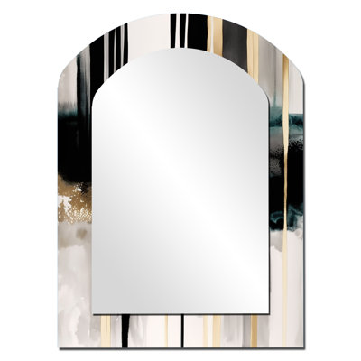 Abstract Transitional Shapes IV - Abstract Shapes Asymmetrical Decorative Wall Mirror, Black Arch Large Mirror, Printed Metal Art