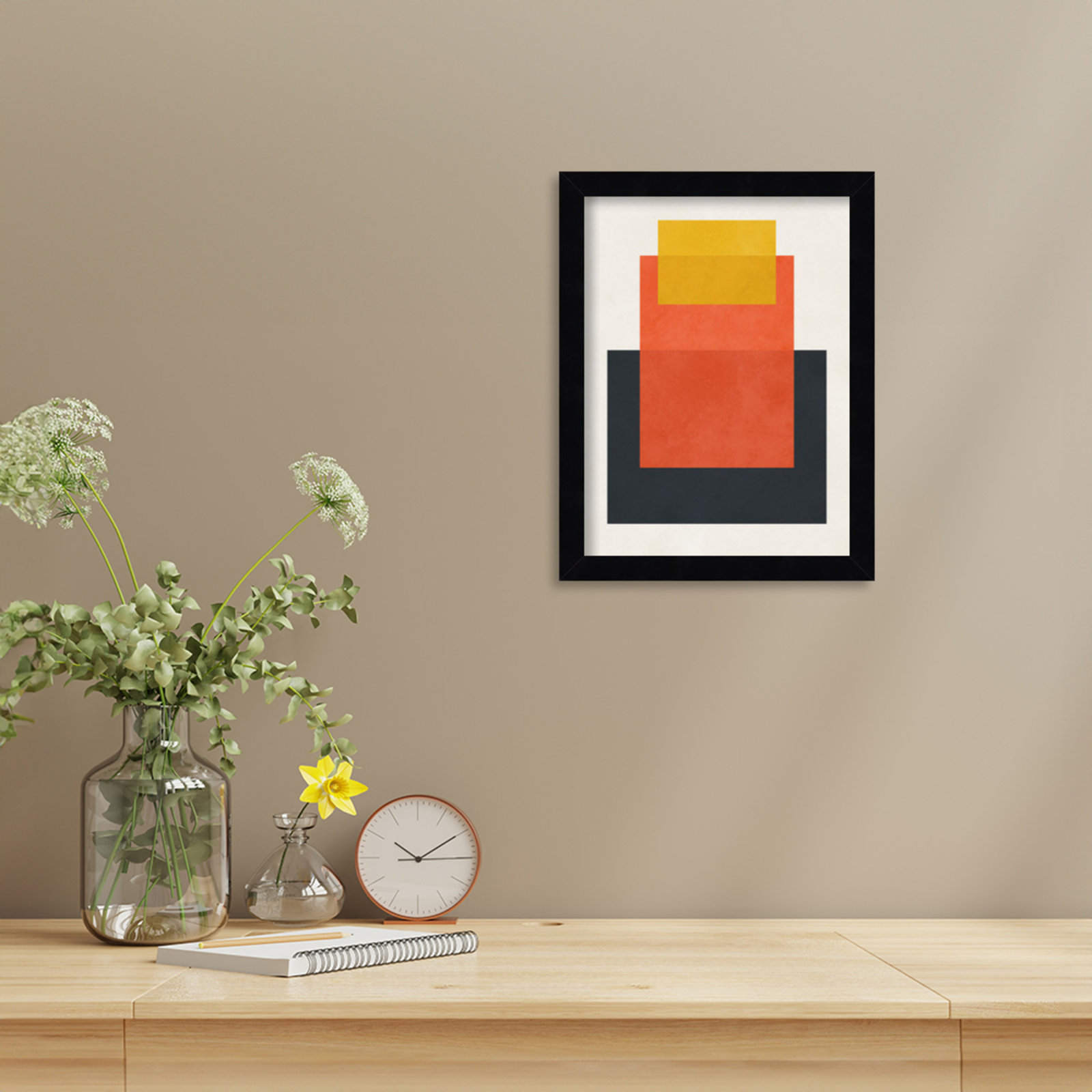 Overlapping Geometry 10 Print, Brown/Orange, 13" H x 10" W, Black