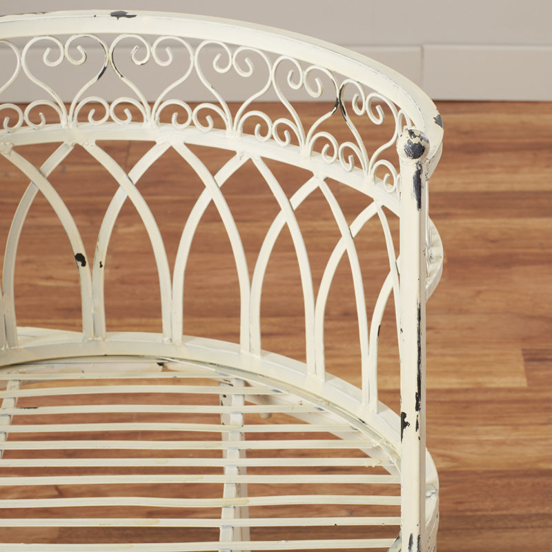 Antique White Victorian Heart-Shaped Kissing Bench