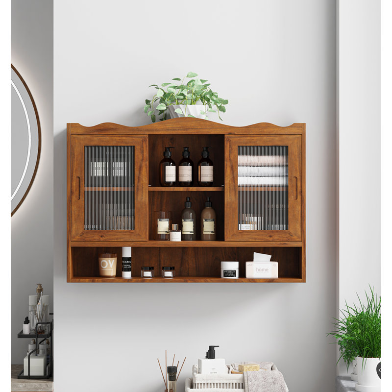 Retro 2 Door Sliding Cabinet with Three Layers of Storage, Perfect for Bathrooms, Kitchens, and Dining Rooms, Brown