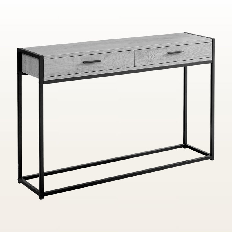 Hawley 2-Drawer Gray Finish Accent Table With Black Metal Leg, 31.71" H X 47.74" W X 11.78" D