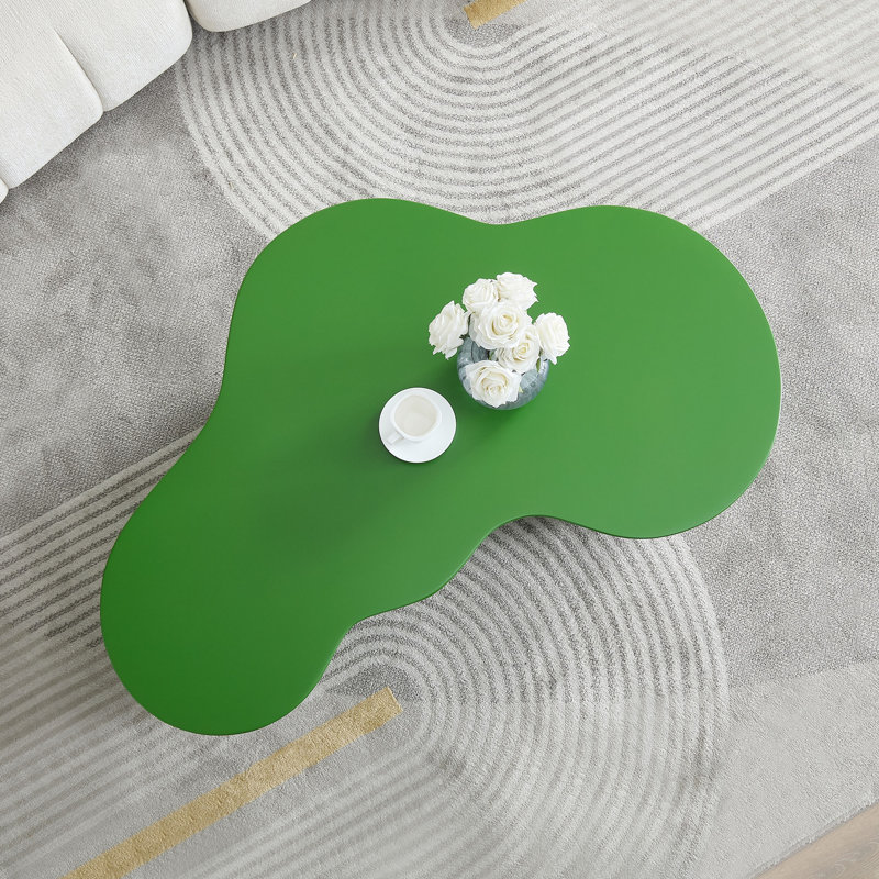 Table basse de 50 po en forme de fibre de verre verte unique de forme unique, table basse sans assemblage pour le salon, Vert