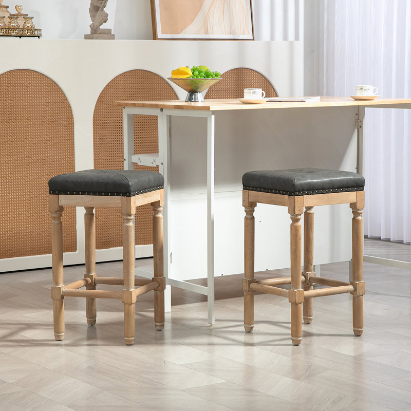 Ensemble de 2 tabourets de comptoir en bois touffeté 26 pouces
