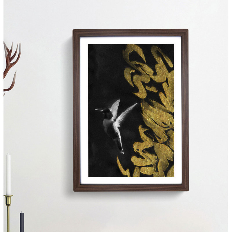 Hummingbird in the Dark in Abstract - Picture Frame Graphic Art Print, Walnut, 76cm H x 50cm W x 2cm D