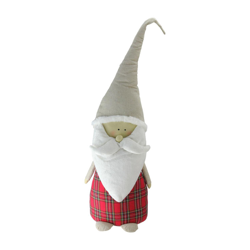 Décoration de table 19 po rouge et blanc à motif écossais rougissant Santa Gnome