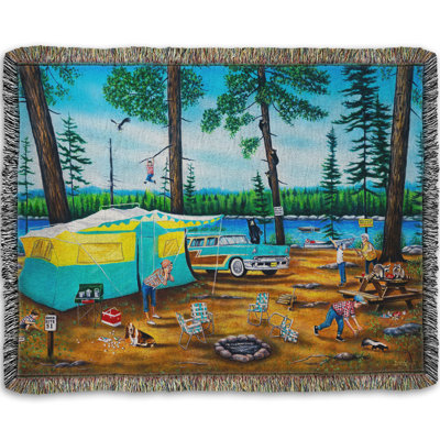 Woven Throw Blanket, Happy Campers! by Robert Andrea