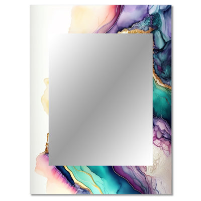 Green Purple Abstract Geode - Marble Decorative Wall Mirror, Modern Mirror, Printed Metal Art