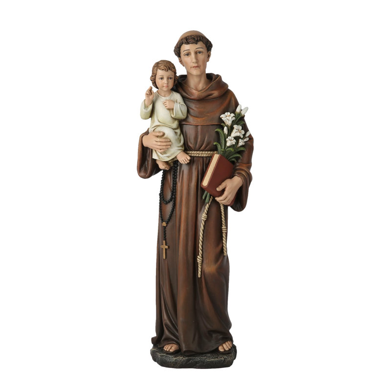 Statue de saint Antoine de Padoue en résine de pierre peinte à la main, de 37,5 cm de hauteur (14,75 pouces).