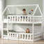 Lit mezzanine double en bois blanc avec garde-robe intégrée, bureau et tablettes de rangement-880655046