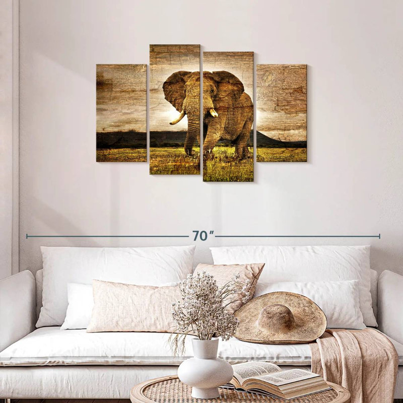 Éléphant en bois, H 27 po x l 43 po