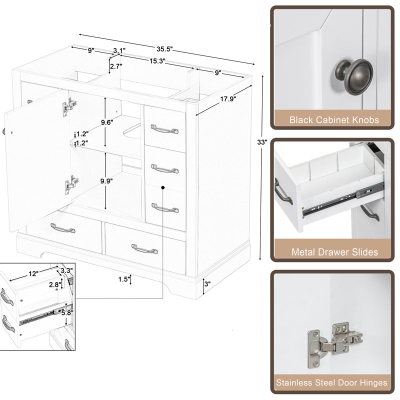 35.5'' Single Bathroom Vanity Base Only