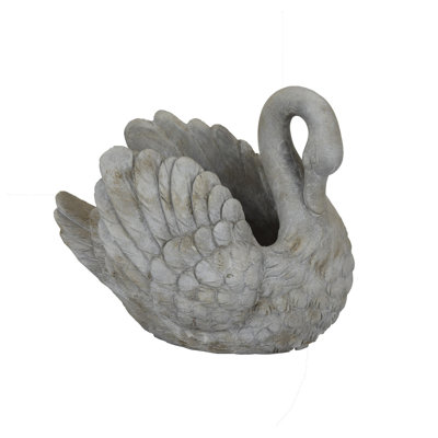 Jina Large Planter With Swan Sculpted Details, Gray Terracotta