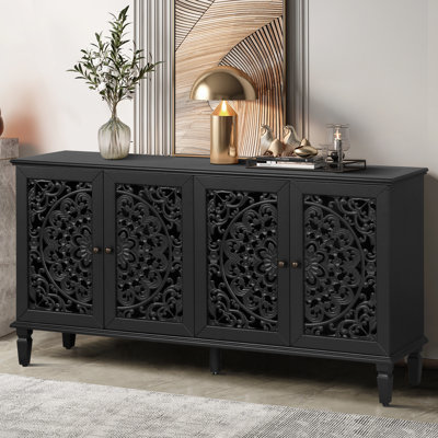 Traditional 60"W Carved Sideboard with Door and Solid Wood Legs