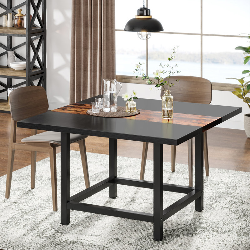 Dosapati 39" Iron Square  Dining Table for Small Space, Black, Brown/Black