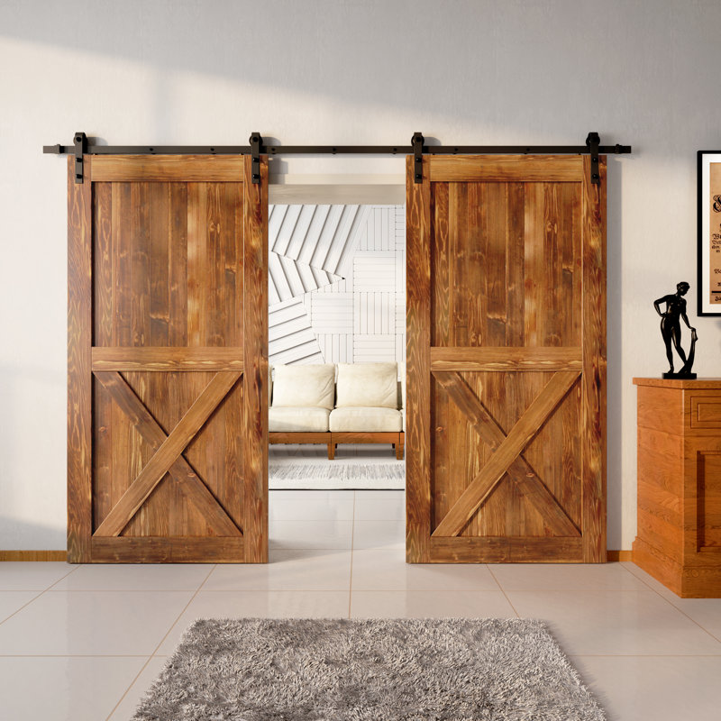 X Design Color Pine Wood Unassembled Door with Two Door Installation Hardware Kit, 20" x 84", Early American