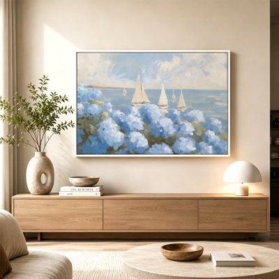 Hydrangea Cove Sailboat Canvas Wall Art with Floating Frame, Ready to Hang