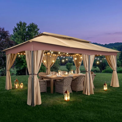 12x20ft Heavy Duty Gazebo with Metal Steel Frame Sturdy Tent with Privacy Curtain and Mosquito Netting Outdoor Gazebo for Garden, Lawn, Backyard, Garage