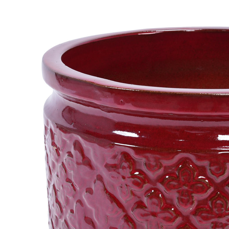 3 pots de fleurs modernes en céramique rouge pâte de haricot pour le salon - Appuis de chaleur et de soutien des racines