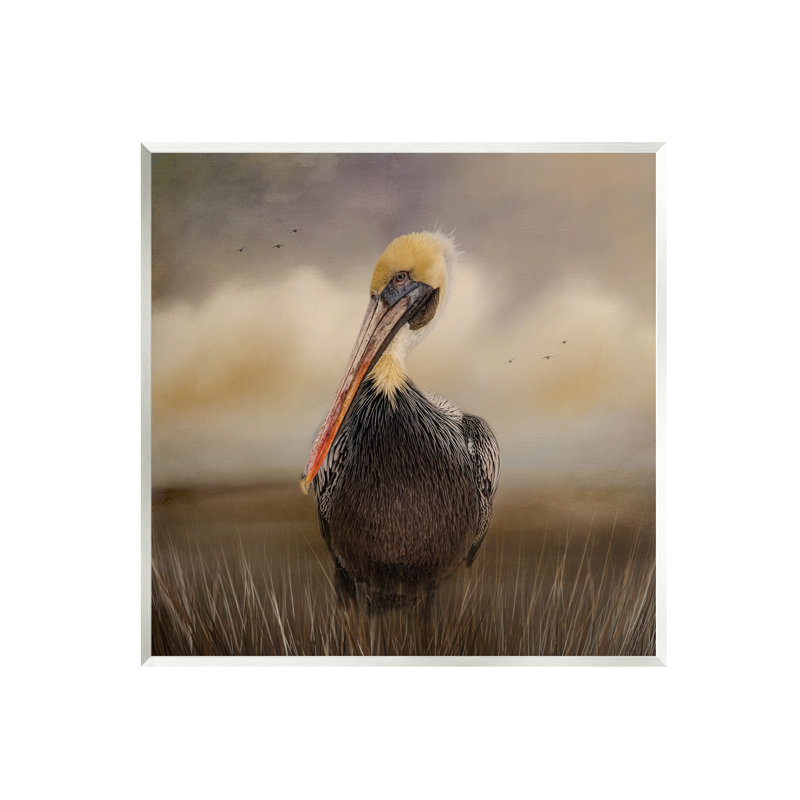 Pélican nuageux, ciel naturel, faune - photographie, H 12 po x l 12 po x P 0,5 po, Bois