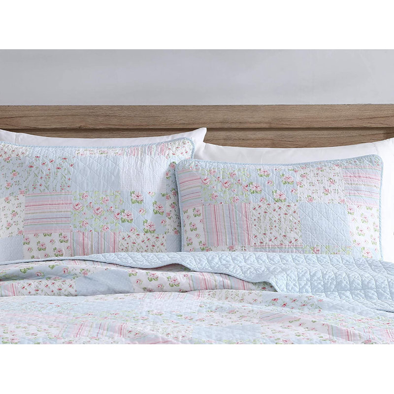 Twin Ivory Cotton Floral Patchwork Quilt Set