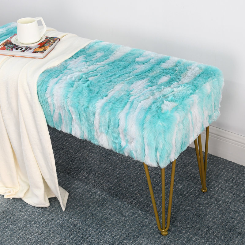 116.8cm Wide Rectangle Abstract Standard Ottoman, Blue Turquoise