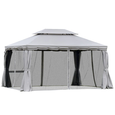 Patio Gazebo, Outdoor Gazebo Canopy Shelter with Netting and Curtains, Aluminum Frame for Garden, Lawn, Backyard and Deck