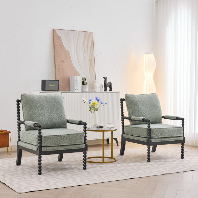 Chaise d'appoint avec cadre en bois tourné et solide, Vert