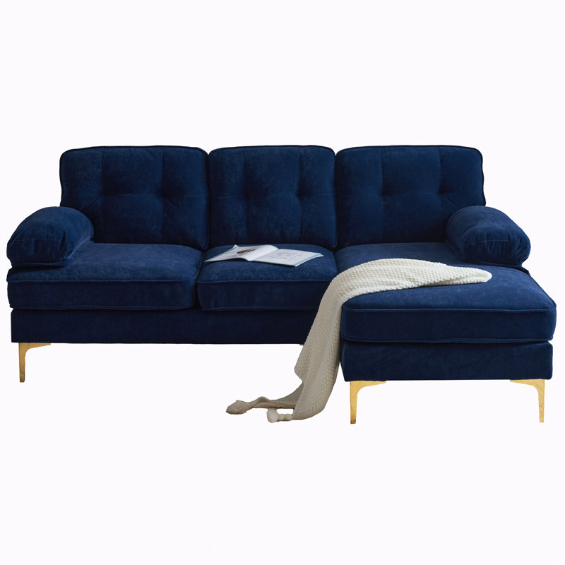 Meganmarie 83'' Velvet Sofa Chaise, Blue Velvet