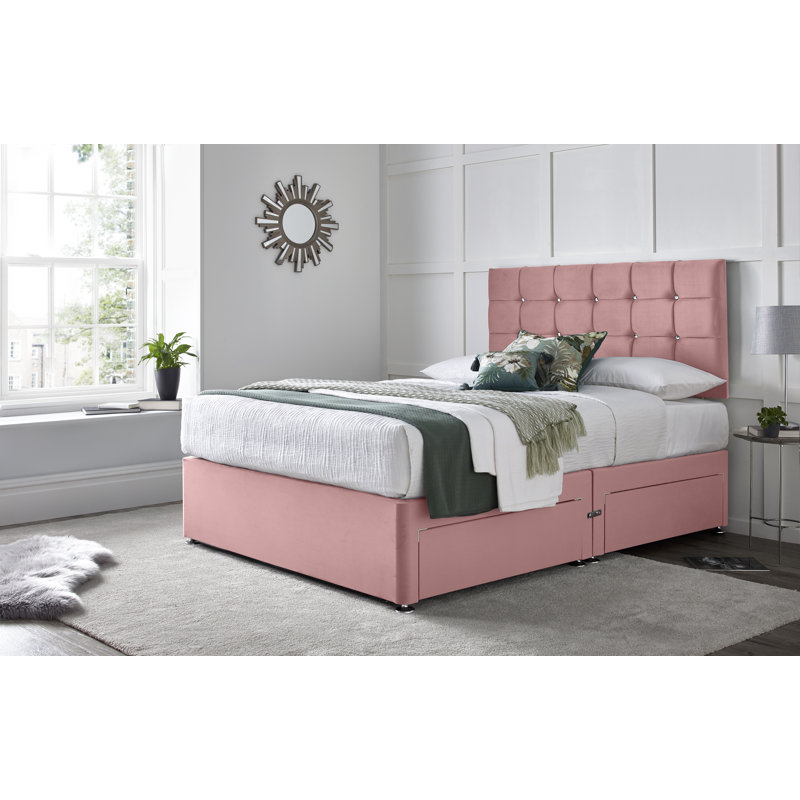 Preetam Divan Bed with 24" Headboard on Struts, Small Single (2'6), Pink, No Drawers