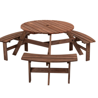 6 tables de pique-nique pour les espaces extérieurs - brun, plateau de table de 35 po, 3 bancs, capacité de 1720 lb, résistance aux fissures courbées de 35,43 po dans le jardin