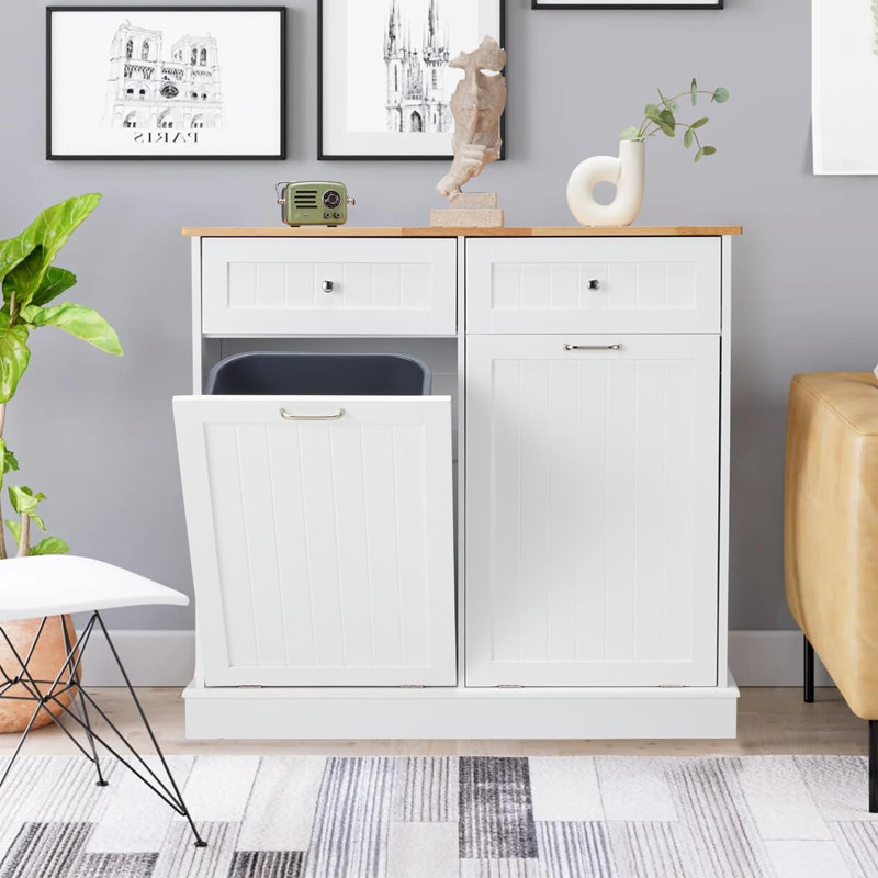 Double poubelle 20 gallons, Blanc / Naturel