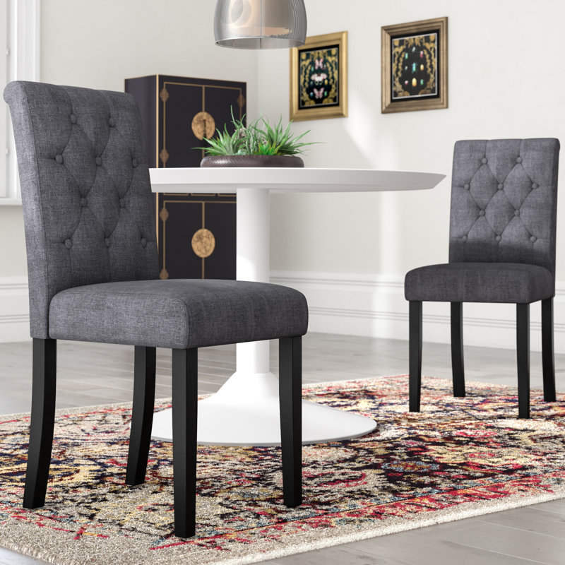 Brainard 46cm H Tufted Linen Upholstered Side Chair, 4, Grey