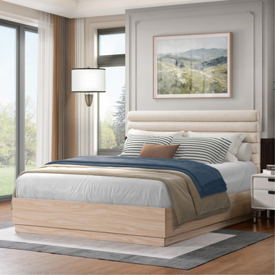 Queen Wood Bed Frame With Boucle Fabric Upholstered Headboard by Latitude Run