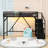 Metal Loft Bed with LED Lights, USB Ports, Shelves and Wardrobe-917575424-917575428