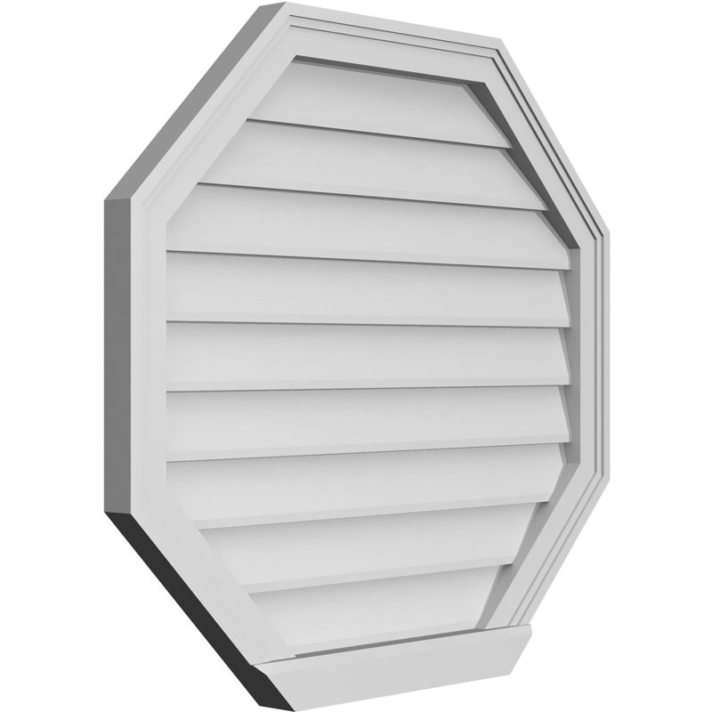 Horizontal Elongated Octagon Surface Mount Signature Urethane Non-Functional Gable Vent Primed Tan, 28" H x 30" W x 2" D