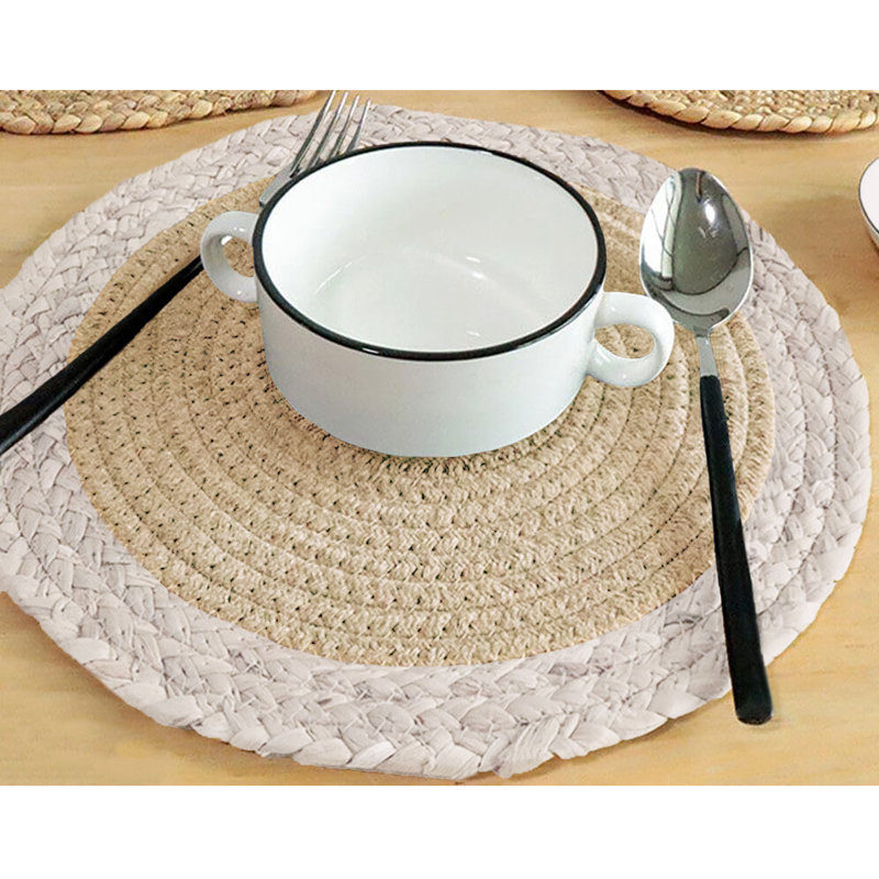 Napperon ultra-épais tissé rond en coton naturel résistant à la chaleur - 9 po x 9 po, Beige