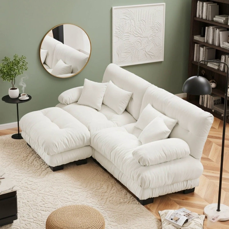 Canapé Cloud pour salon en tissu chenille avec coussins lombaires et coussins décoratifs, H 35,4 po x l 94,4 po x P 36 po, 2