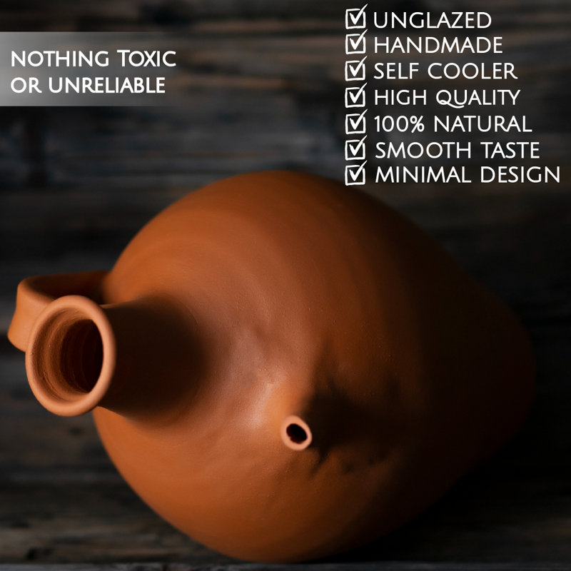 Large Terracotta Clay Pitcher with Spout, 4.8 Quarts