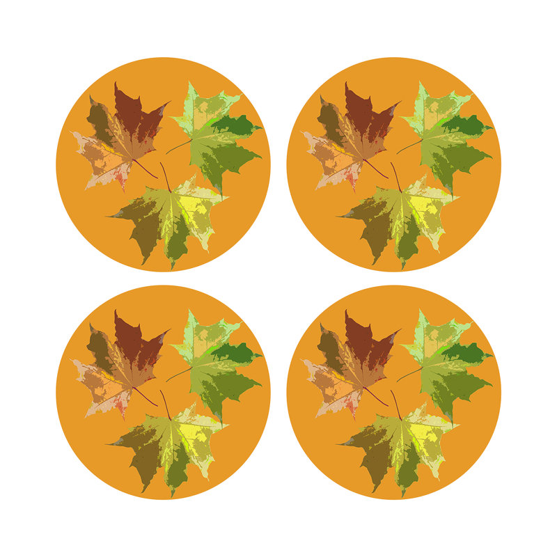 Autumn Leaves Vegan Leather Round Pebble Placemat, Butternut