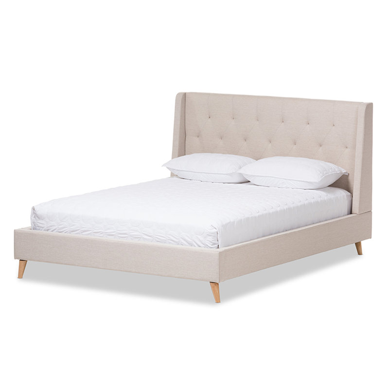 Lit plateforme en tissu d’ameublement Bonner, Beige clair, Grand