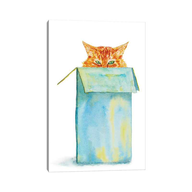 Orange Tricky Cat In The Box by Alexey Dmitrievich Shmyrov - Wrapped Canvas Gallery-Wrapped Canvas Giclée
