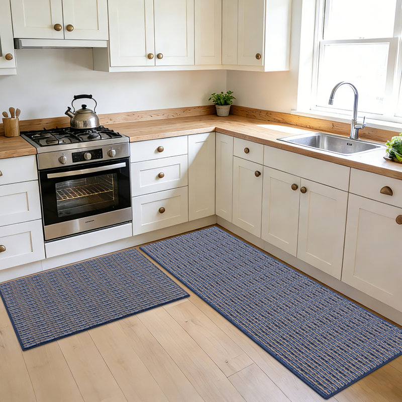 Machine Washable Non-Slip Kitchen Mat, Blue, Rectangle 5' x 1'8"