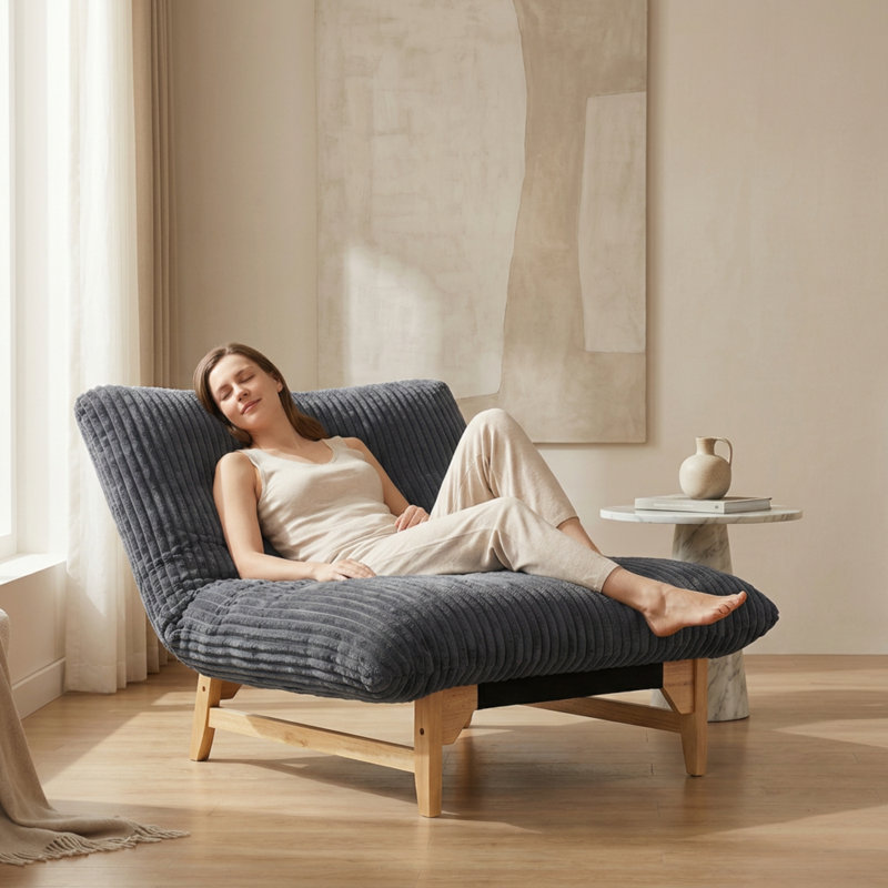 Fauteuil à billes 47 po avec dossier en velours côtelé gris foncé