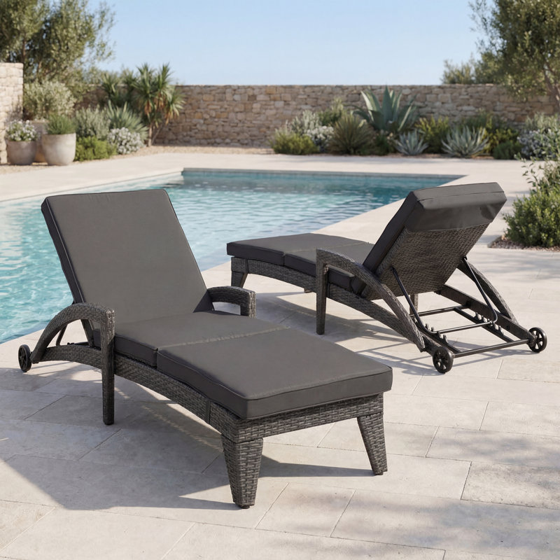 Patio Reclining Chaise Lounger With Removable Cushions For Backyard/Poolside(Set Of 4), Gray Cushion/Black Frame